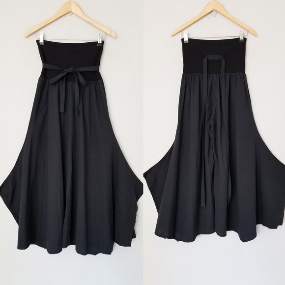 DRAGONFLY Fair Trade Wide Leg High Waist Tie Belt Palazzo Pant M Black Lagenlook - Picture 2 of 15